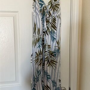 Tropical Leaf Print Maxi Dress
